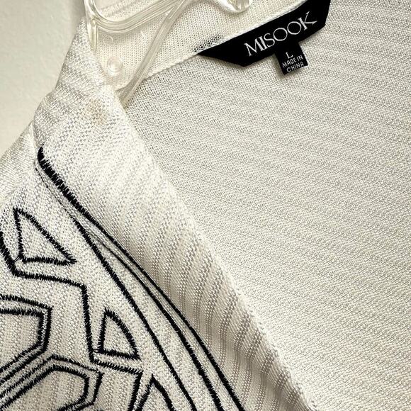Misook White Embroidered Art Jacket Women’s Sz. L Sophisticated Versatile - Picture 3 of 11